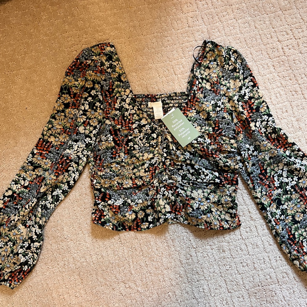 H&M Black Floral Blouse